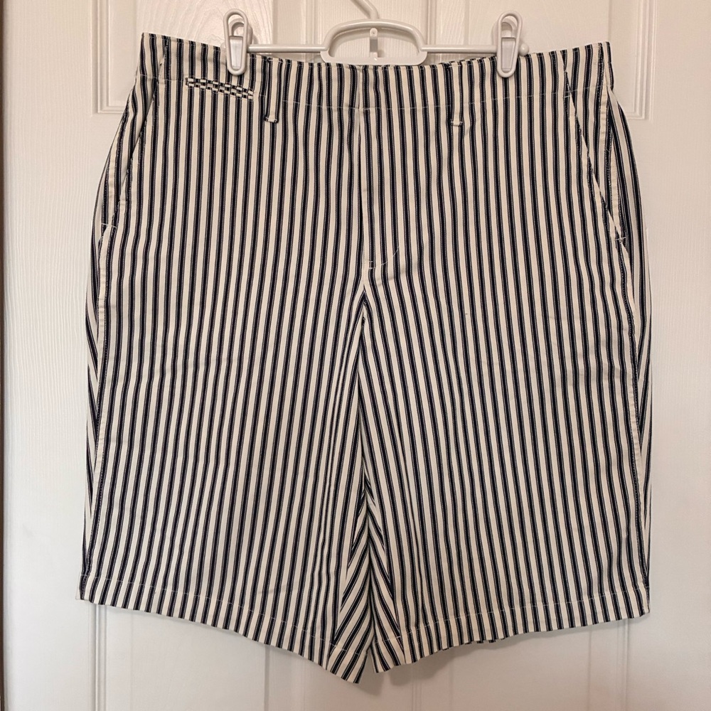 Lands’ End Shorts Blue & White Ticking Striped Bermuda Women’s Sz 14P
